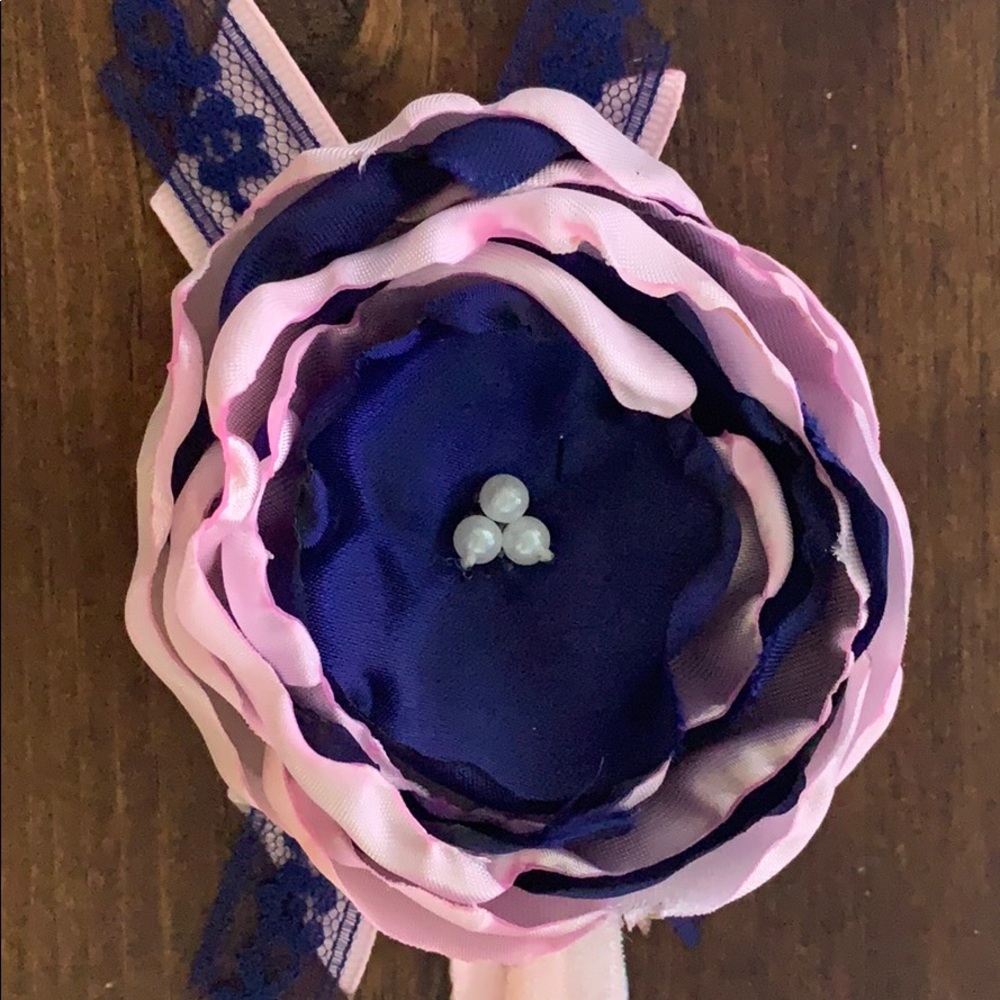 Navy/Pink flower baby headband